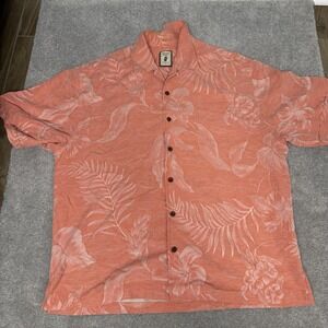 Jamaica Jaxx Silk Shirt Mens XL Orange Floral Hawaiian Button Aloha Tropical